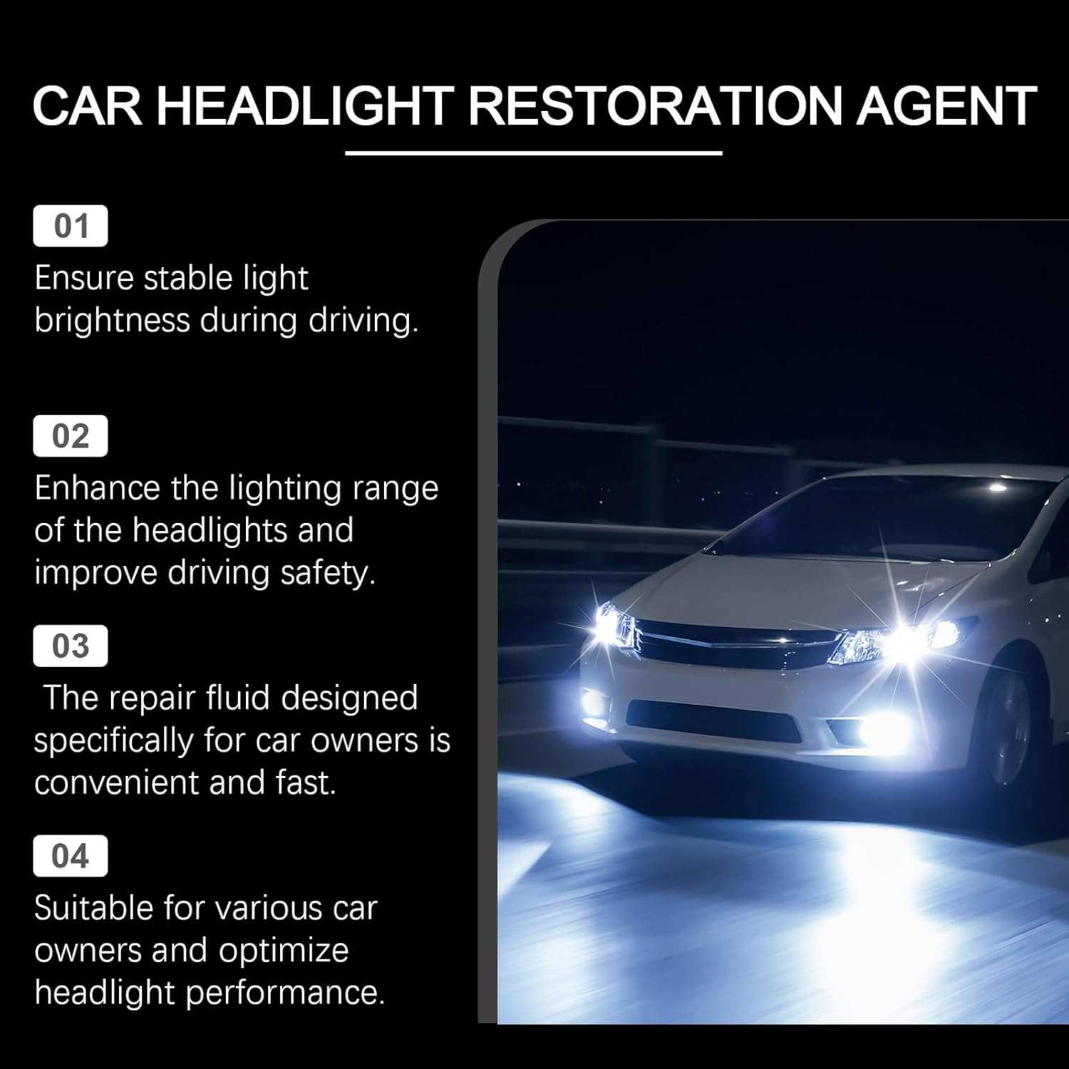 Rissunkv Car Headlight Cleaner,Headlamp Care Agent for Vehicle - 4-In-1 Waterproof Gentle Headlight Restoration Agent for Vehicle, Truck, Automotive Lens Repair image number 4