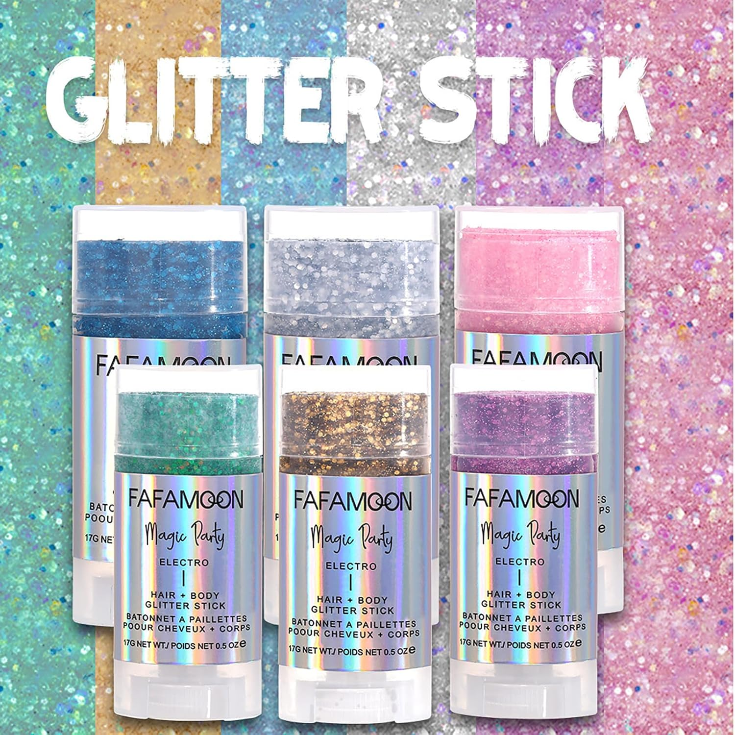 Face Chunky Glitter Gel, 6 Colors Hair Body Glitter Stick, Face Body Simmer Gel Kit, Glitter Nail Sequins Iridescent Flakes for Face Eye Hair Body Lip Festival Makeup Nail Art