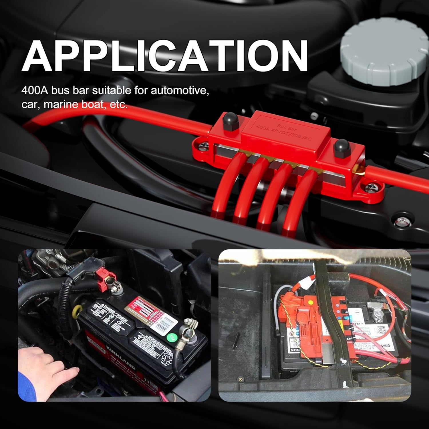400A Bus Bar 12V Power Distribution Block 6 X 5/16" (M8) Terminal Studs 12 Volt Marine Bus Bar Positive & Negative for Boat Automotive Solar System image number 2