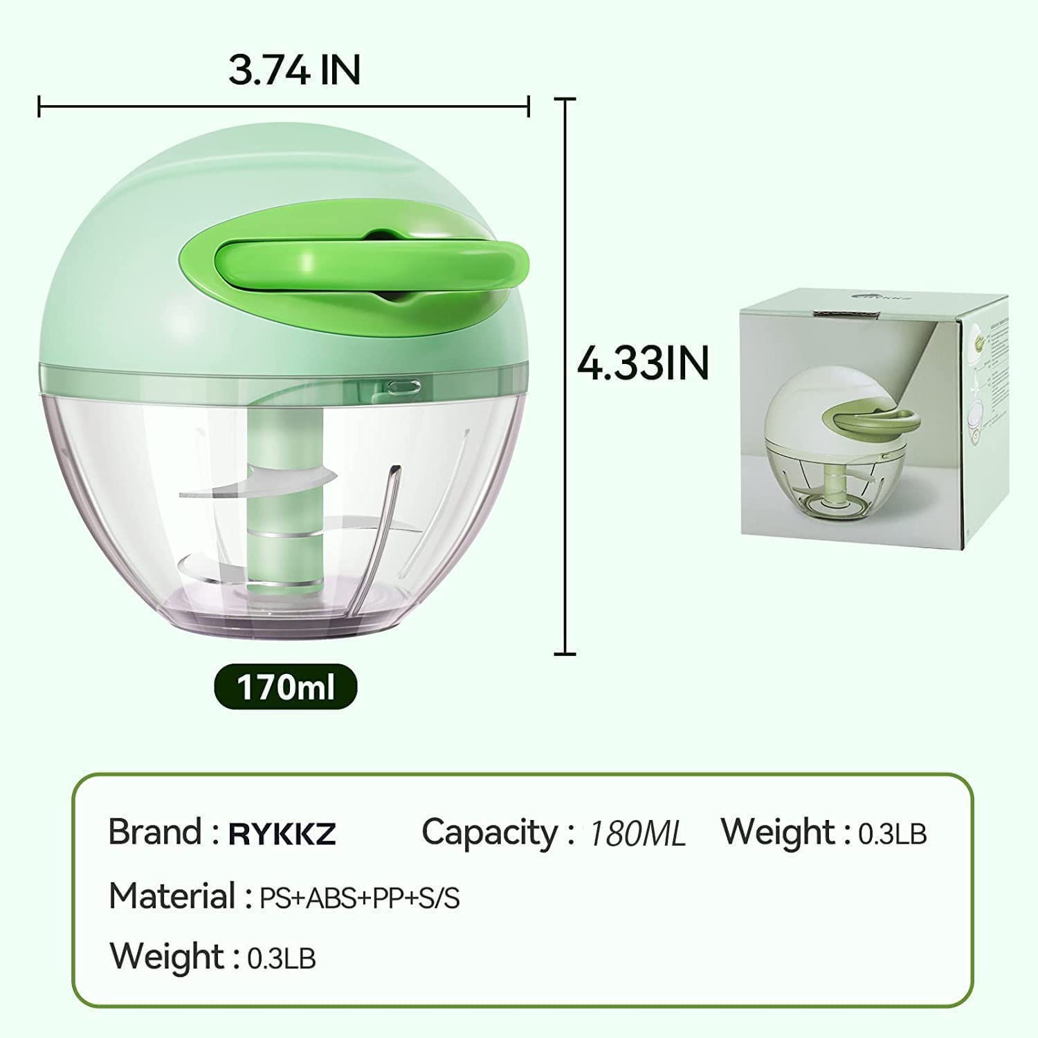 Garlic Mincer, Mini Chopper, Quick & Easy, Dishwasher Safe, Green, 180Ml image number 3