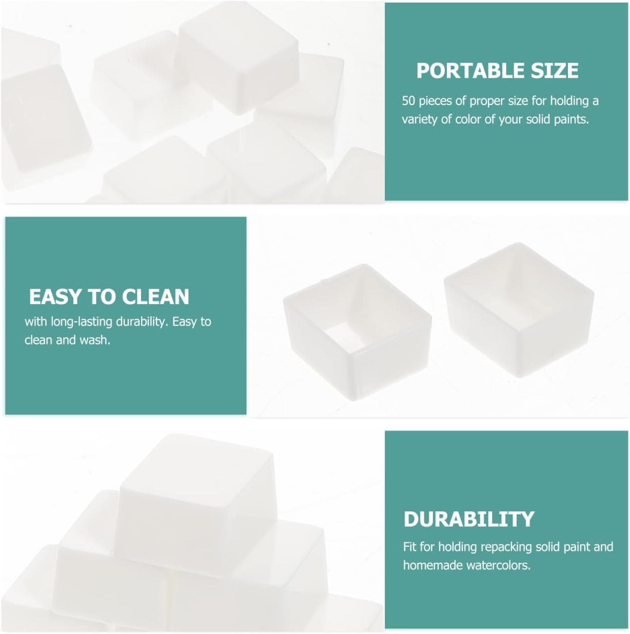 EXCEART 50Pcs Watercolor Half Pans White Plastic Empty Artist Paint Pan Travel Tin Case Palette for Oil Acrylic Painting Art Drawing Supplies (Pattern 1) image number 3