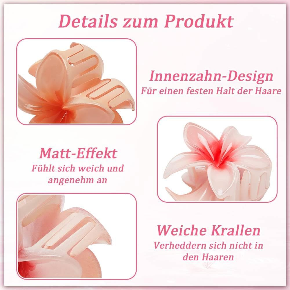 Funalix Flower Hair Clips, Pack of 6 Hawaiian Flower Clips, Large Non-Slip Hair Clips for Women Girls, Thin, Thick, Curly Hair, Gift Hair Accessories (6 Colours) image number 2