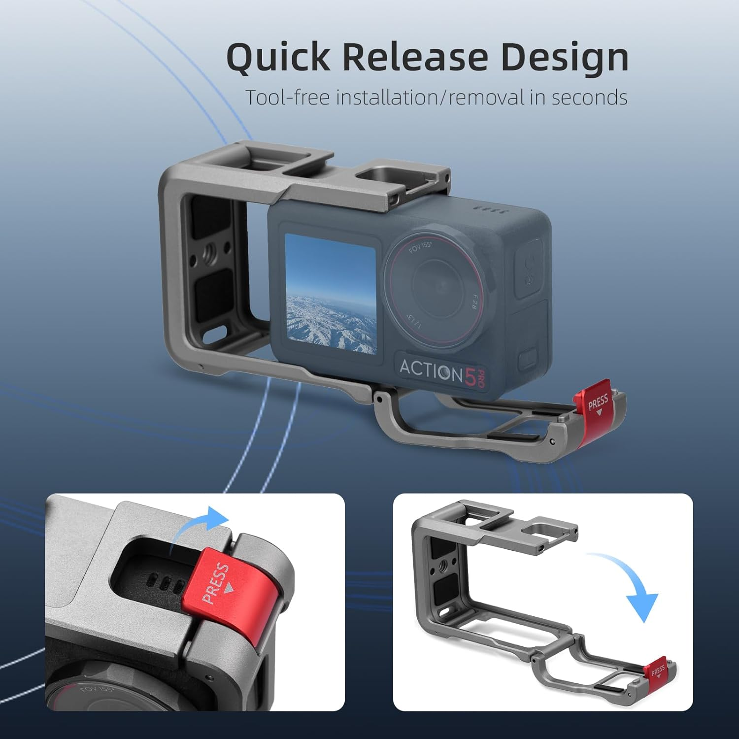 BRDRC Metal Cage for DJI Osmo Action 5 Pro/4/3, Protective Case Premium Frame Lens Cover Protector Aluminum Housing for DJI Osmo Action 5 Pro Action 4 3 Accessories image number 3