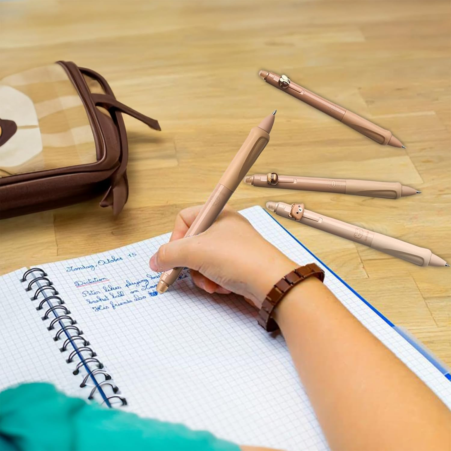 Erasable Ballpoint Pen Set with 4 Animal Pens Bear Bee Paw Honey Pot - Ball at the End for Removing Ink - Blue Ballpoint Pen - Diameter of Lead 0.5 - Erasable Ballpoint Pen - A-Space Ink Color: Blue image number 5