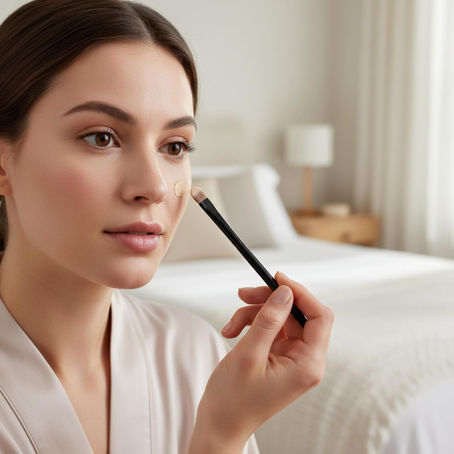 3PCS Flat Concealer Brush Small Black Premium Synthetic Makeup Brushes under Eye, Travel Foundation Make up Brush Set Precise Coverage Dark Circles Face Contour Blending Brushes(3 Sizes) image number 1