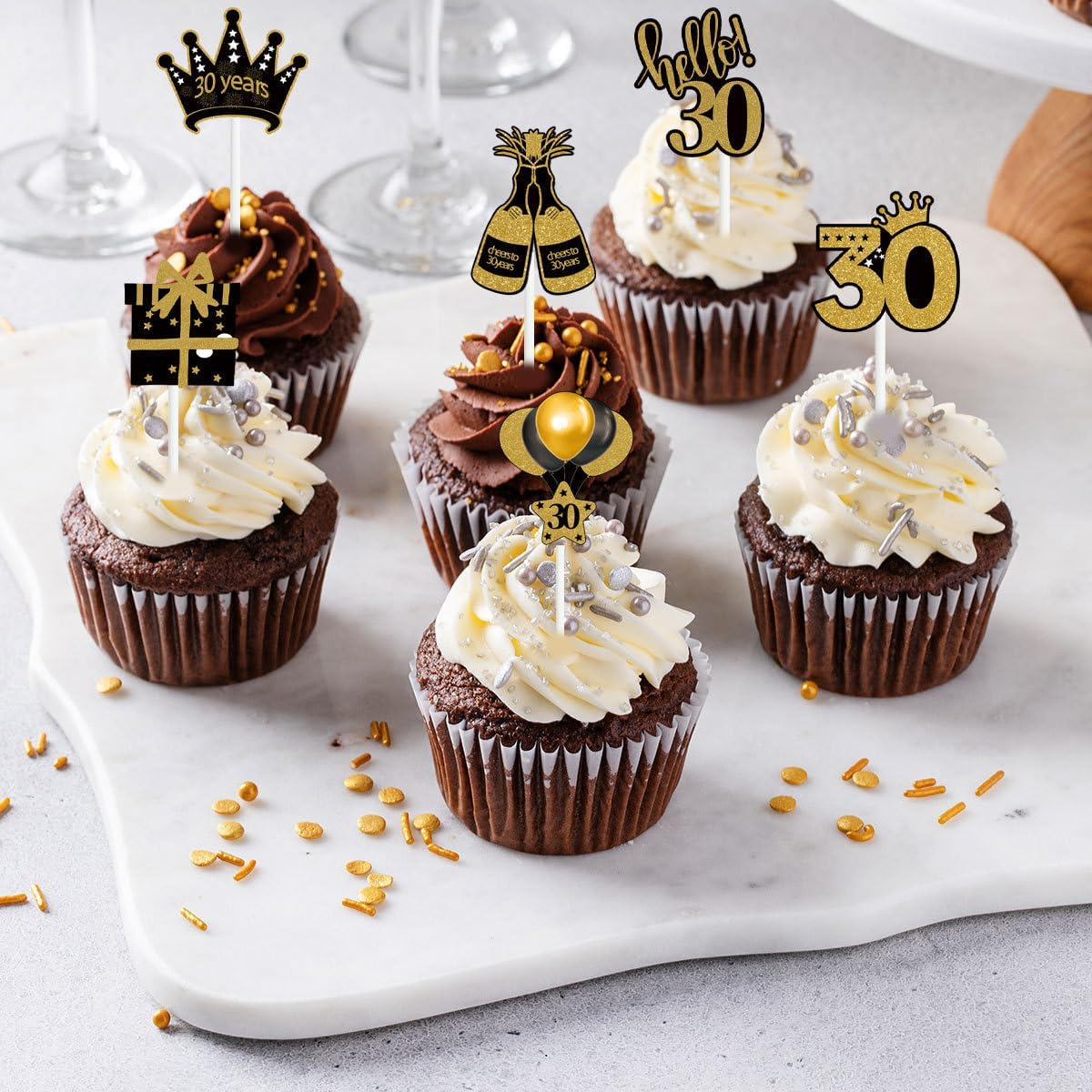 Black and Gold 30Th Birthday Party Decorations Happy Birthday Banner with Hanging Swirls and Cake Topper Ceiling Streamers Decor for Birthday Party Supplies (30Th) image number 3