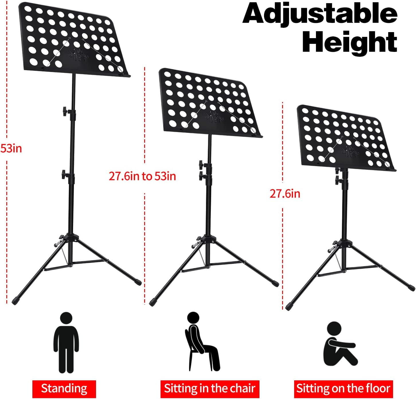 1/2/3 Pack Sheet Music Stand, Adjustable Music Stand with Carrying Bag, Professional Music Book Holder Music Sheet Clip Holder for Guitar, Ukulele, Violin Players(Standard Version, 1 Pack) image number 2