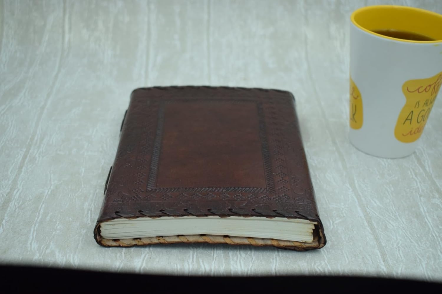 OVERDOSE Mehrab Brass C-Lock Leather Journal - Handmade Antique Stone Journal Diary Leather Sketchbook Drawing Notebook - 6 X 8 Inches | 15 X 20 Cm | A5