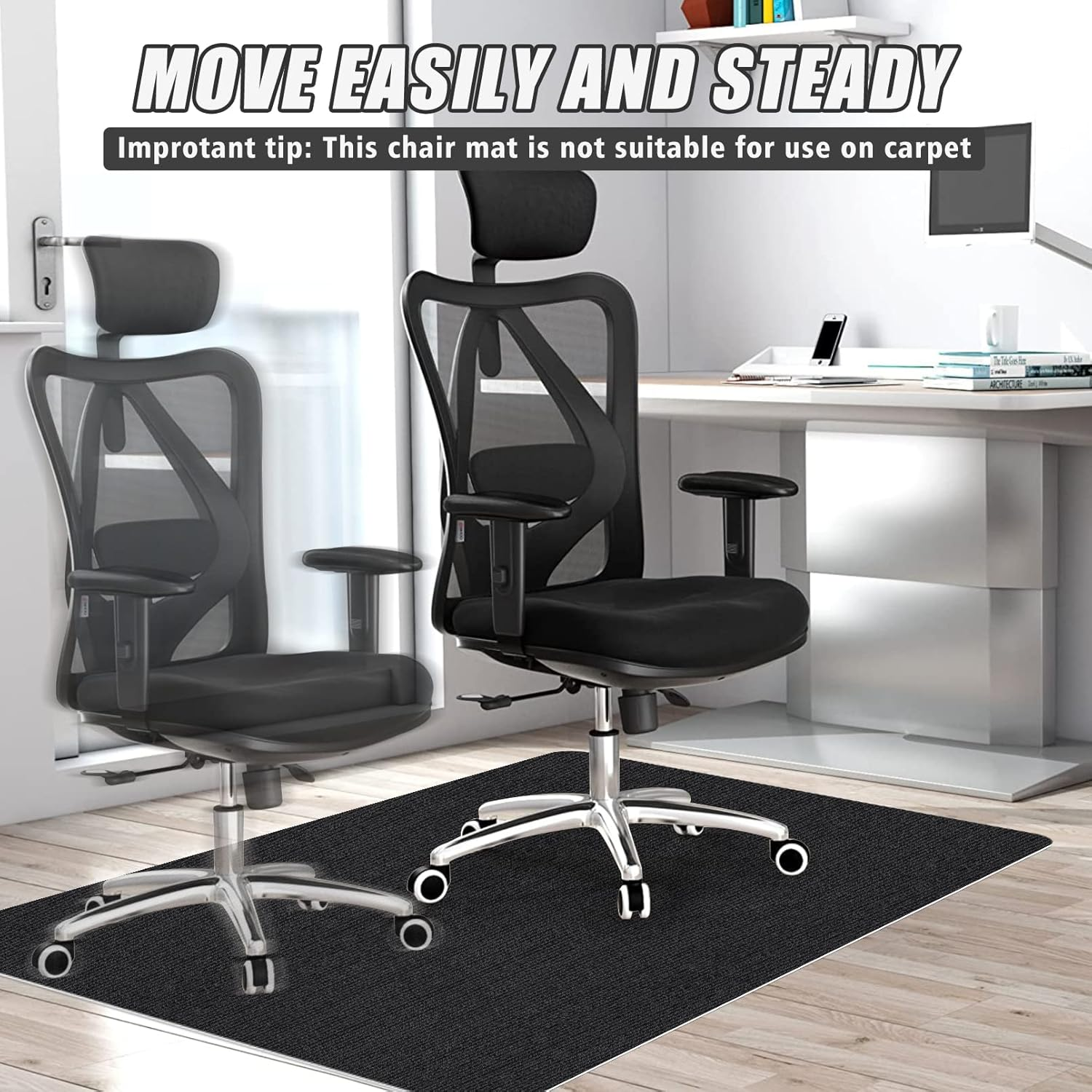 Sycoodeal Office Chair Mat for Hardwood/ Tile Floor,Computer Gaming Chair Mat,Large Floor Protector Rug,Anti-Slip,Easy to Clean,Black(48"X36")