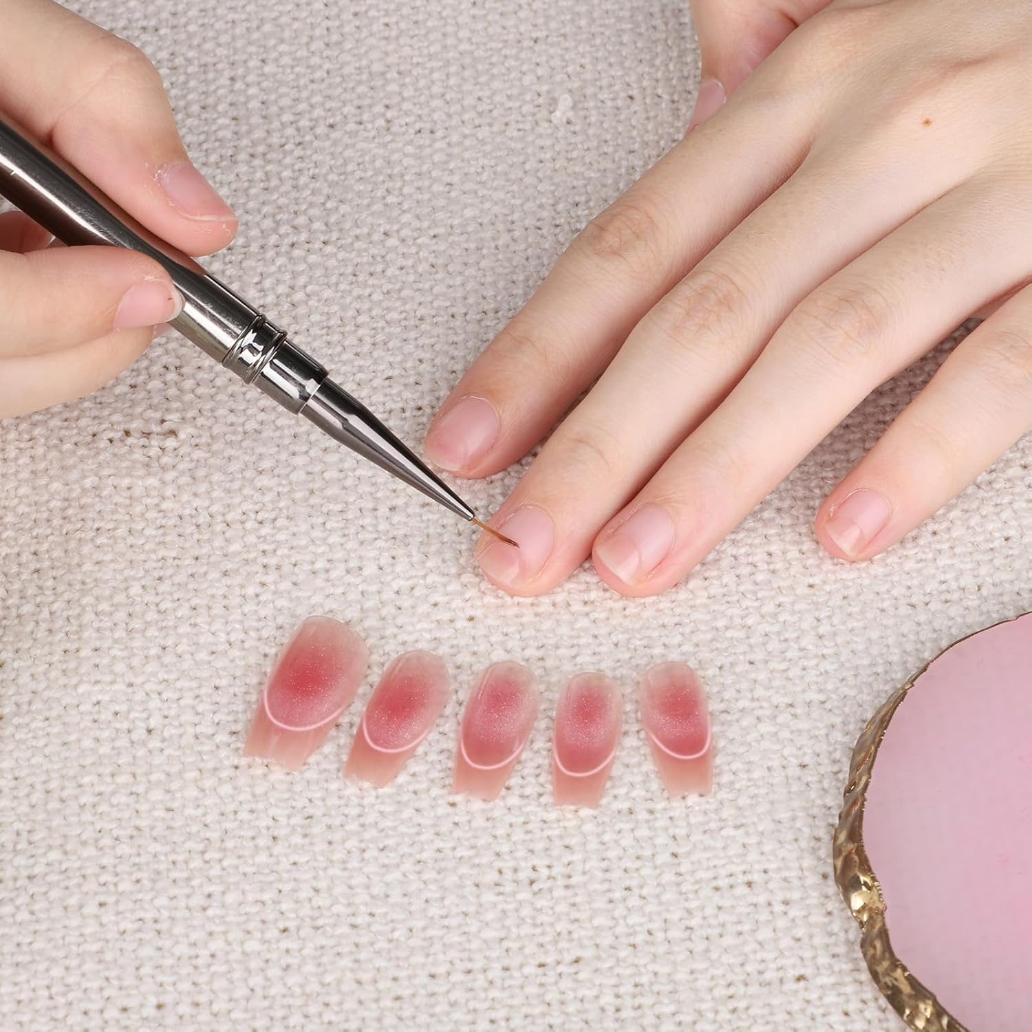 Metallic Nail Art Brushes, 5Pcs Liner Brushes for Nails Detail Brush Dotting Painting Tools Thin Nail Art Brush for Gel Polish Long Lines Thin Details Fine Drawing, Sizes 6/9/12/15/18Mm (Silver) image number 2