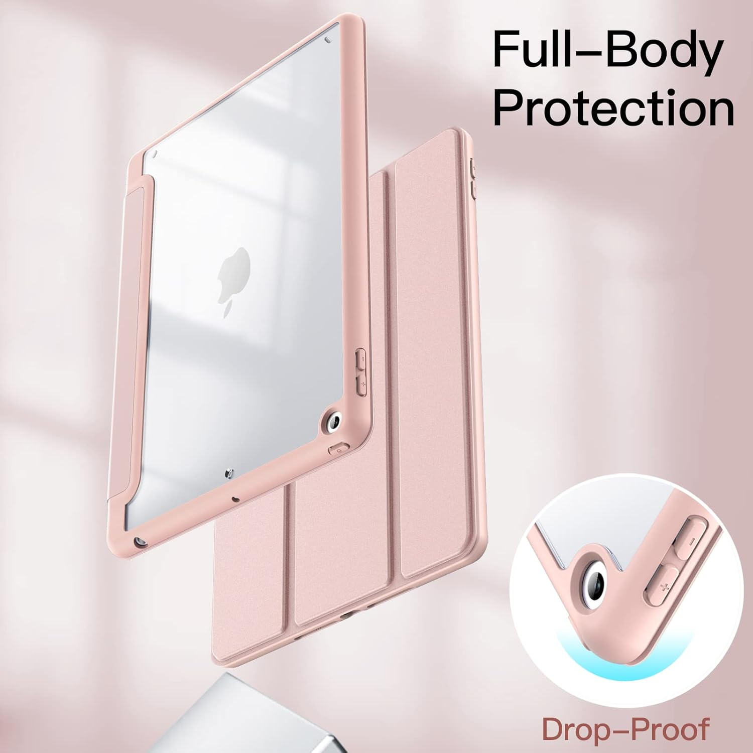 Jetech Case for Ipad 10.2-Inch (9Th/8Th/7Th Generation, 2021/2020/2019) with Pencil Holder, Clear Transparent Back Shell Slim Stand Shockproof Tablet Cover, Auto Wake/Sleep (Rose Gold) image number 3