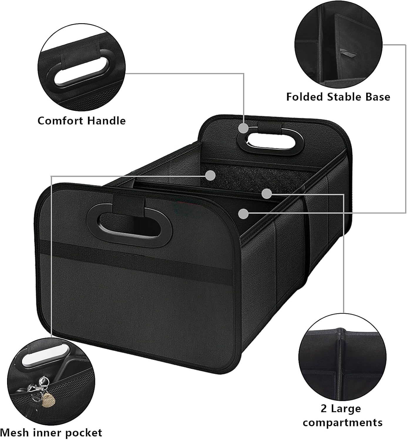 ZANZER Car Boot Organiser, Car Storage Organiser with Reinforced Base and Comfort Handle, Car Tidy Accessories, Collapsible Multi Compartment Car Organiser image number 4