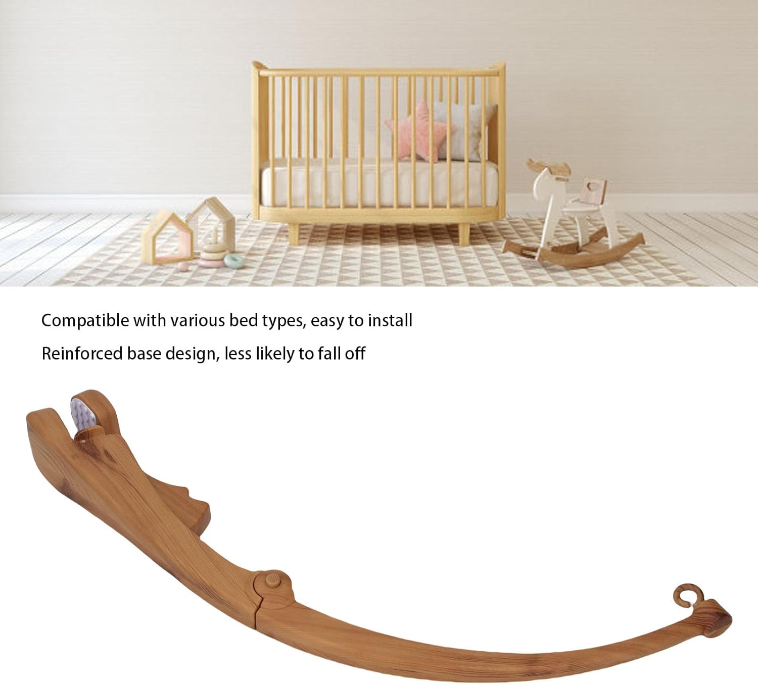 Crib Mobile Arm, Baby Crib Mobile Holder Nursery Mobile Arm Wood Grain Plastic Mobile Stand with Secure Grip for DIY Projects Crib Mobiles image number 4