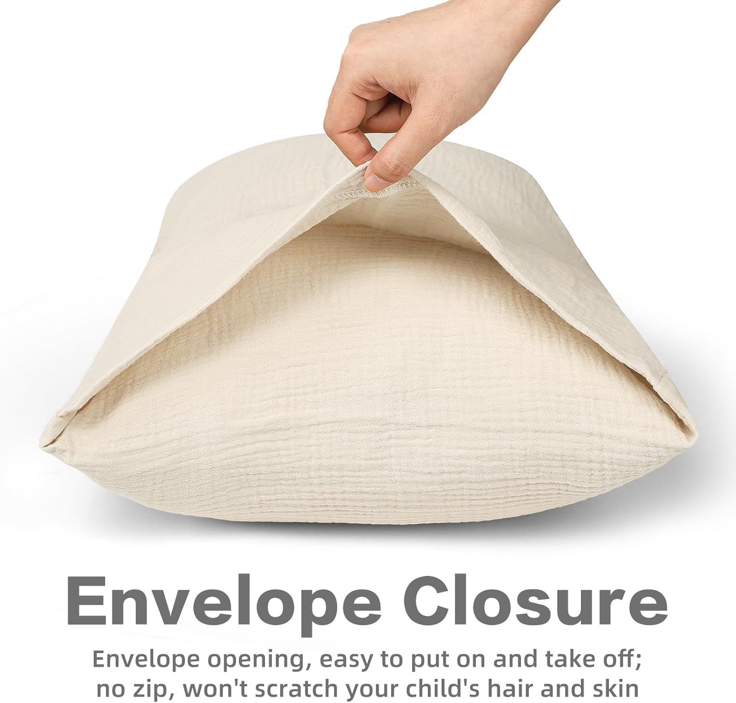 Muslin Toddler Pillowcase for 13 X 18 Pillow, 2 Pack Small Travel Pillow Cases Covers with Envelope Closure, Soft & Breathable Kids Pillowcase for Girls Boys, Apricot & Green - Grey + Green image number 6