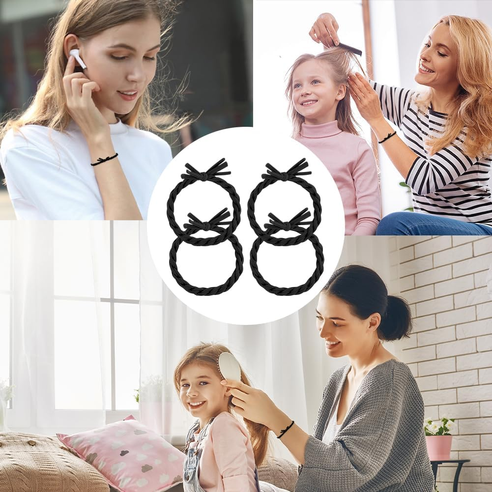 LOPHE Hair Bobbles, Pack of 4 Ponytail Holders Braided Hair Ties, Woven Ponytail Holders, Soft for Thick Hair and Curly Hair, Pull or Damage, Black image number 2