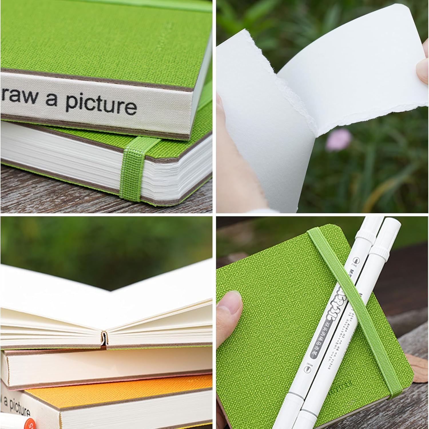 Betterjonny 10 * 10Cm Square Watercolor Journal, 100% Cotton Watercolor Paper, 300GSM, Acid-Free, 30 Sheets, 60 Pages, Watercolor Paper Notebooks Travel Sketchbooks for Artists Adults Students(Green) - Brown image number 6