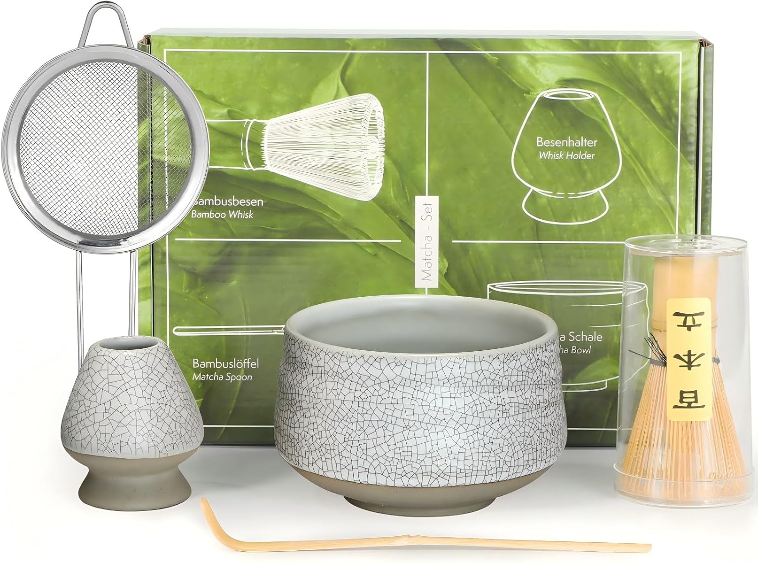 Matcha Whisk Set, 5 Pcs Matcha Tea Set for Ceremony, Match Bowl with Spout and Whisk, 15 OZ, Matcha Kit for Making Breakfast/Matcha Latte, Gift Perfect for Matcha Lover/Friend/Family - Spotted White
