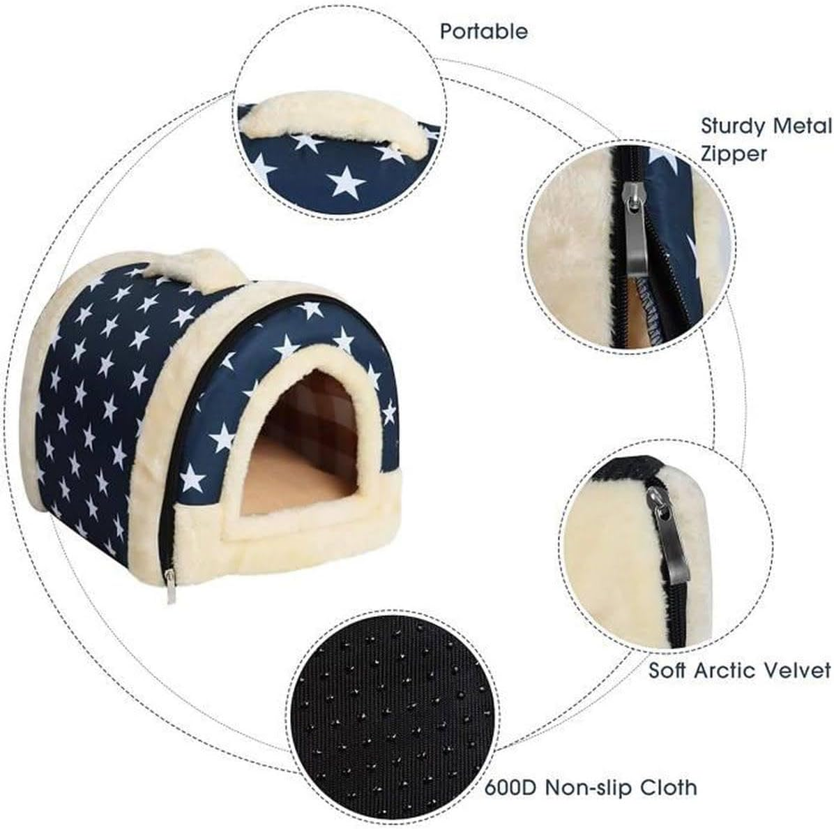 AIMALL Deluxe Pet Dog House Igloo Design &ndash; Foldable Cushioned Cat & Puppy Bed, Machine Washable, Durable Nylon with PP Cotton, Sizes S-XL for Small to Large Pets image number 3