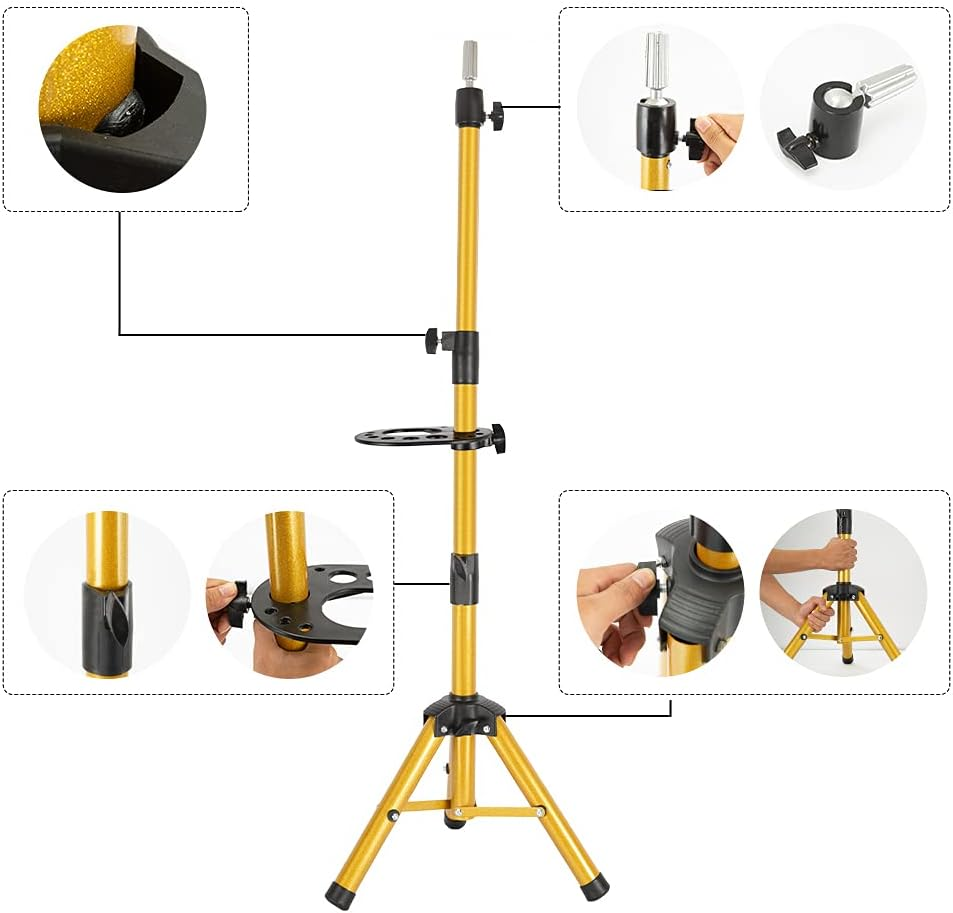 55 Inch Wig Stand Tripod - Adjustable Mannequin Head Stand Tripod Stainless Steel Wig Tripod Stand Wig Head Stand Tripod with Tool Tray (Mannequin Head Not Included) image number 1