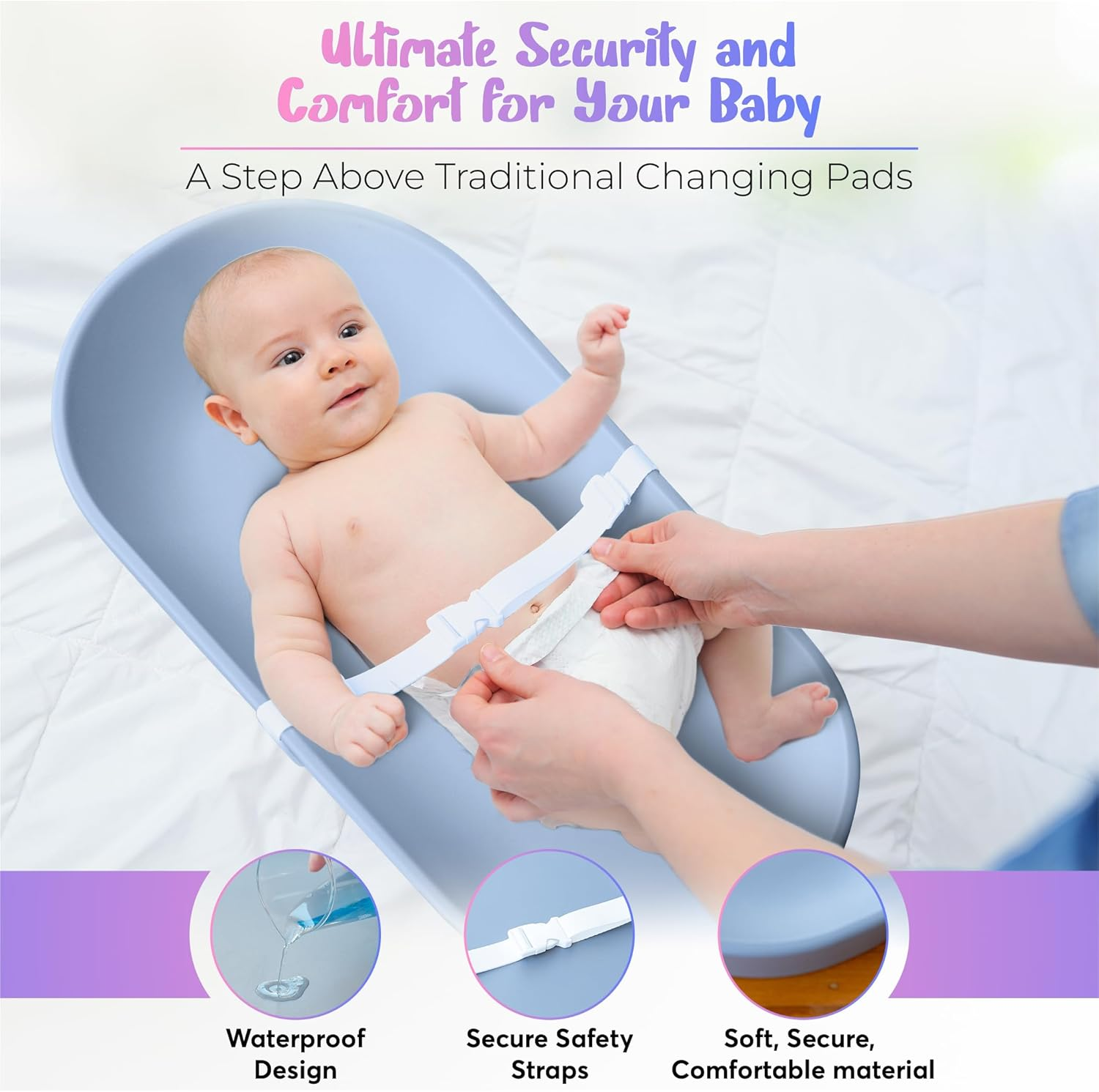 Baby Groove Aus - Premium Portable Changing Pad - Waterproof, Grey, Soft and Breathable, Non-Slip, Easy-To-Clean, Firm Padding, Diaper Changing Station, Newborns to Toddlers image number 2