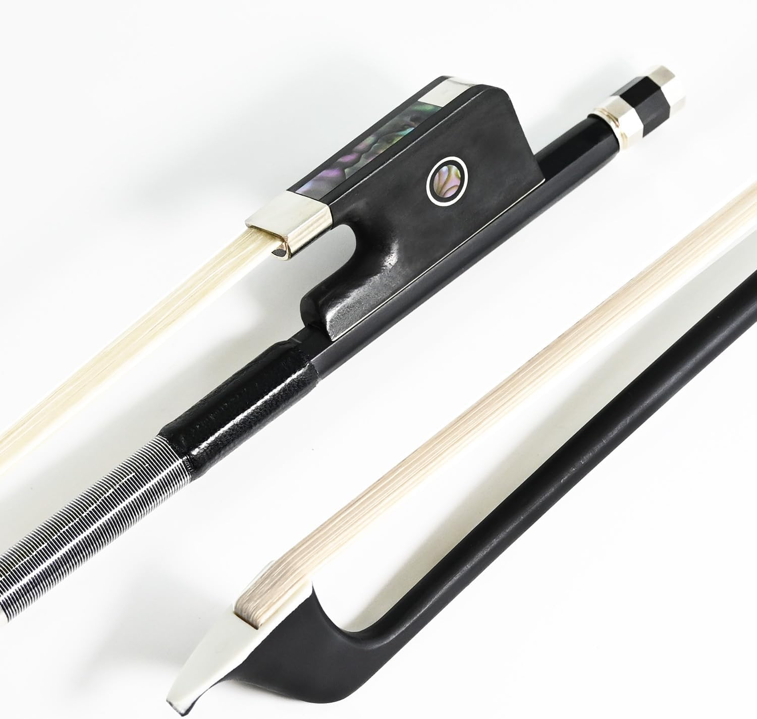 Carbon Fiber Cello Bow Half 1/2 Size VINGOBOW 100C 2/4 Advanced Level Parisian Eyes Ebony Frog Unbleached Mongolian Horse Hair Pernambuco Performance Powerful and Wild Tone image number 4