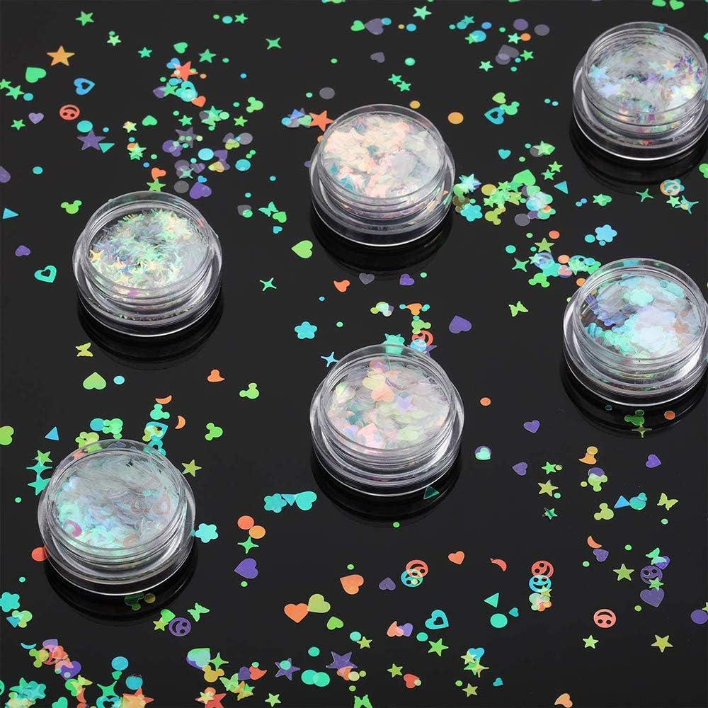 15 Boxes Holographic Nail Art Sequins Nails Glitter Iridescent Flakes for Nail Art DIY Decoration image number 4