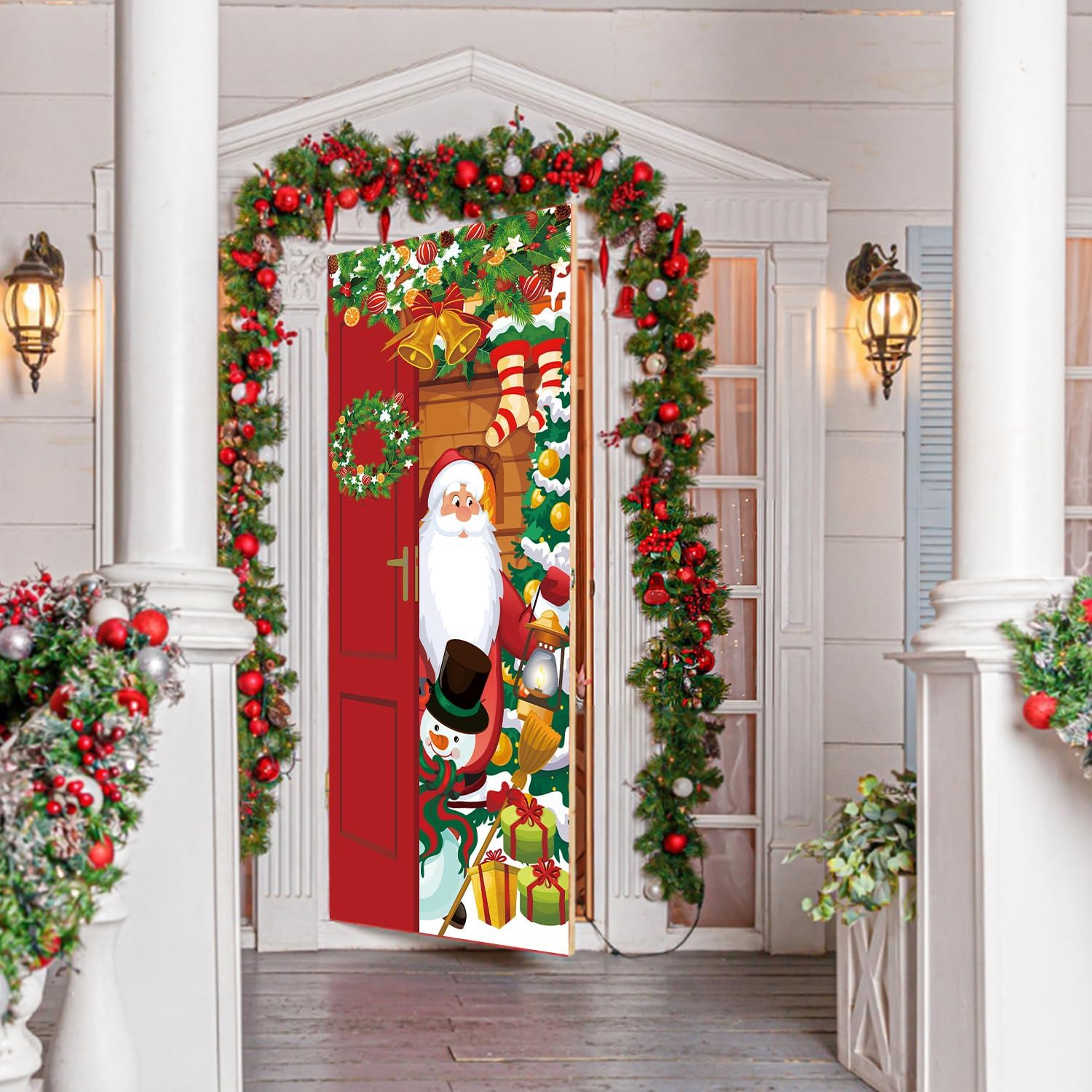 Lasuroa Christmas Door Cover, 73 X 36In Santa Claus Door Cover Outdoor Decorations Xmas Hanging Doorplate Garage Door Banner Party Favors Decor for inside & outside Use image number 3