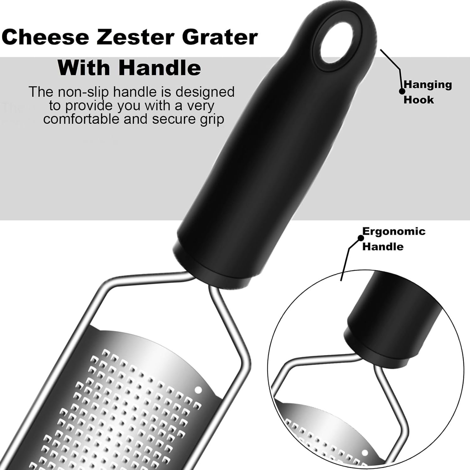 Cheese Zester Grater Handheld with Handle-Lemon Citrus Zester Tool Graters for Kitchen Stainless Steel Salad Spinner Cake Decorating Supplies, Perfect Kitchen Gadgets Zucchini Nutmeg Ginger Peeler image number 5