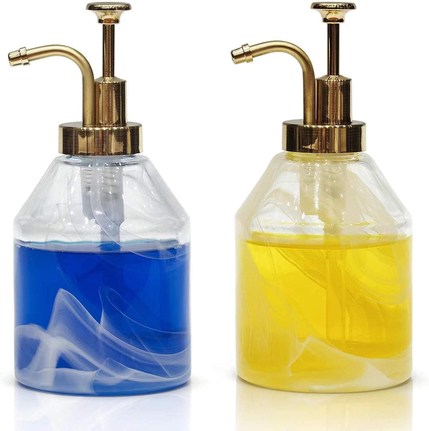 Glass Soap Dispenser Set, Hand Soap Dispenser and Dish Soap Dispenser, Soap Dispenser with Gold Soap Pump,Decorative Soap Dispenser for Bathroom & Kitchen Rustic Home Decor (Moire) image number 3