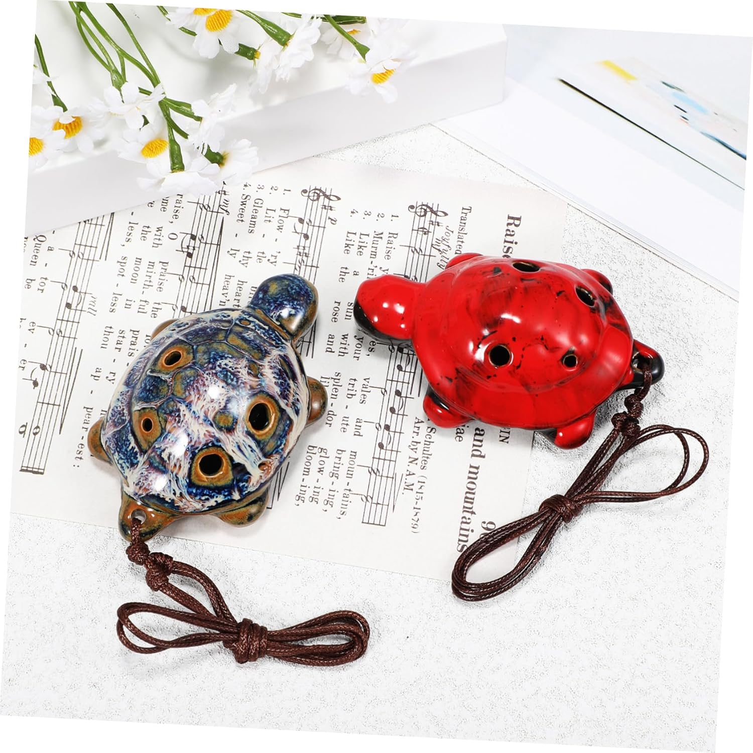JOINPAYA 2Pcs Turtle 6 Hole Ocarina Mini Musical Instrument Wind Instruments Ocarina Bat Sound Frog Ocarina Necklace Guiro Turtle Pendant Ocarina Skincare Unique Didgeridoo White Porcelain image number 5