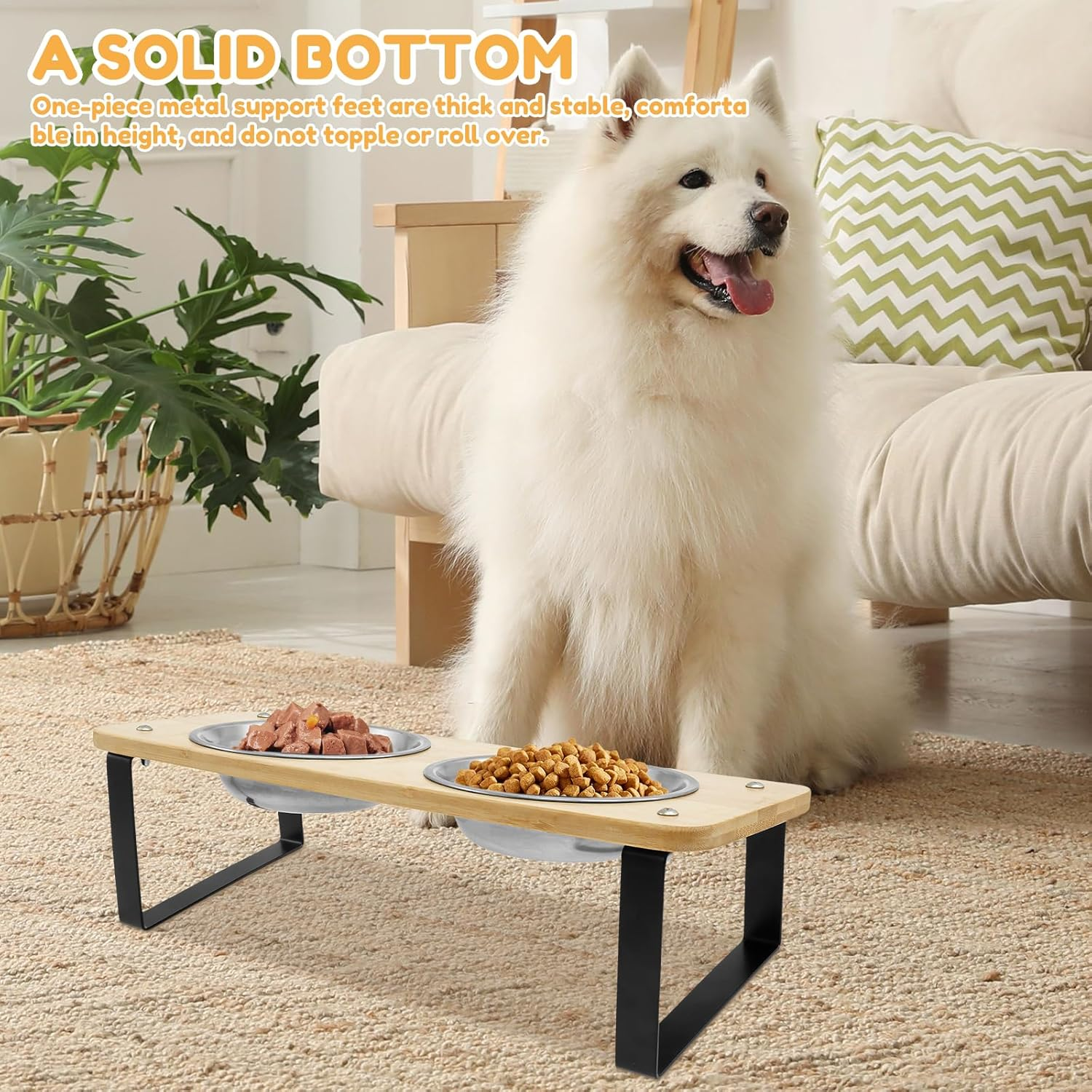 UKQRRTC Cat Food Bowls with Iron Wood Stand, Detachable 15 Degree Tilted Elevated Cat Bowls, Smooth Edge Raised Cat Bowls for Food and Water image number 5