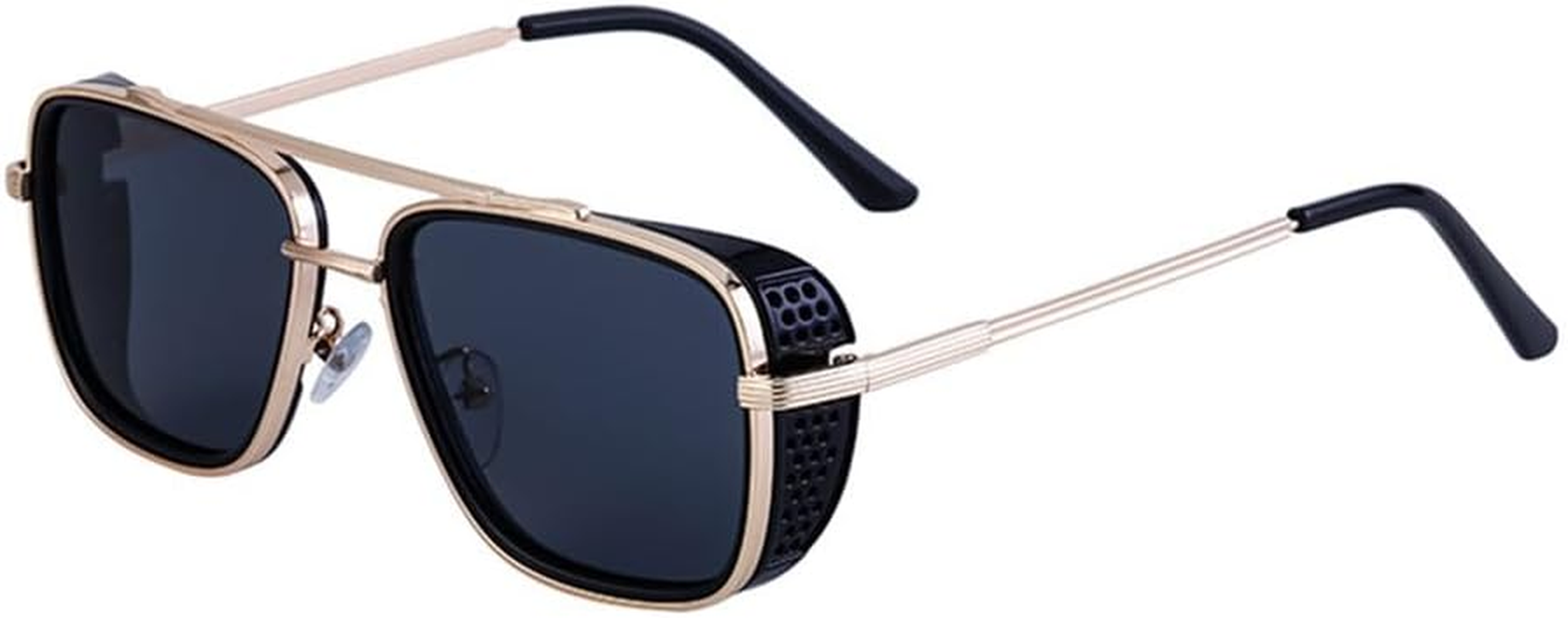 Retro Men'S Steam Punk Sunglasses Square Metal Eyeglass Frame Outdoor Sports Driving Sun Protection