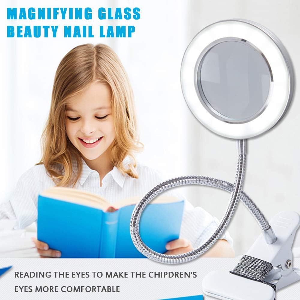 LED Magnifying Lamp with Clamp, 8X Magnifying Lamp Flexible Gooseneck LED Desk Lamp,Usb Powered LED Magnifying Glass with Light for Tattoo, Reading, Crafts and Sewing image number 5