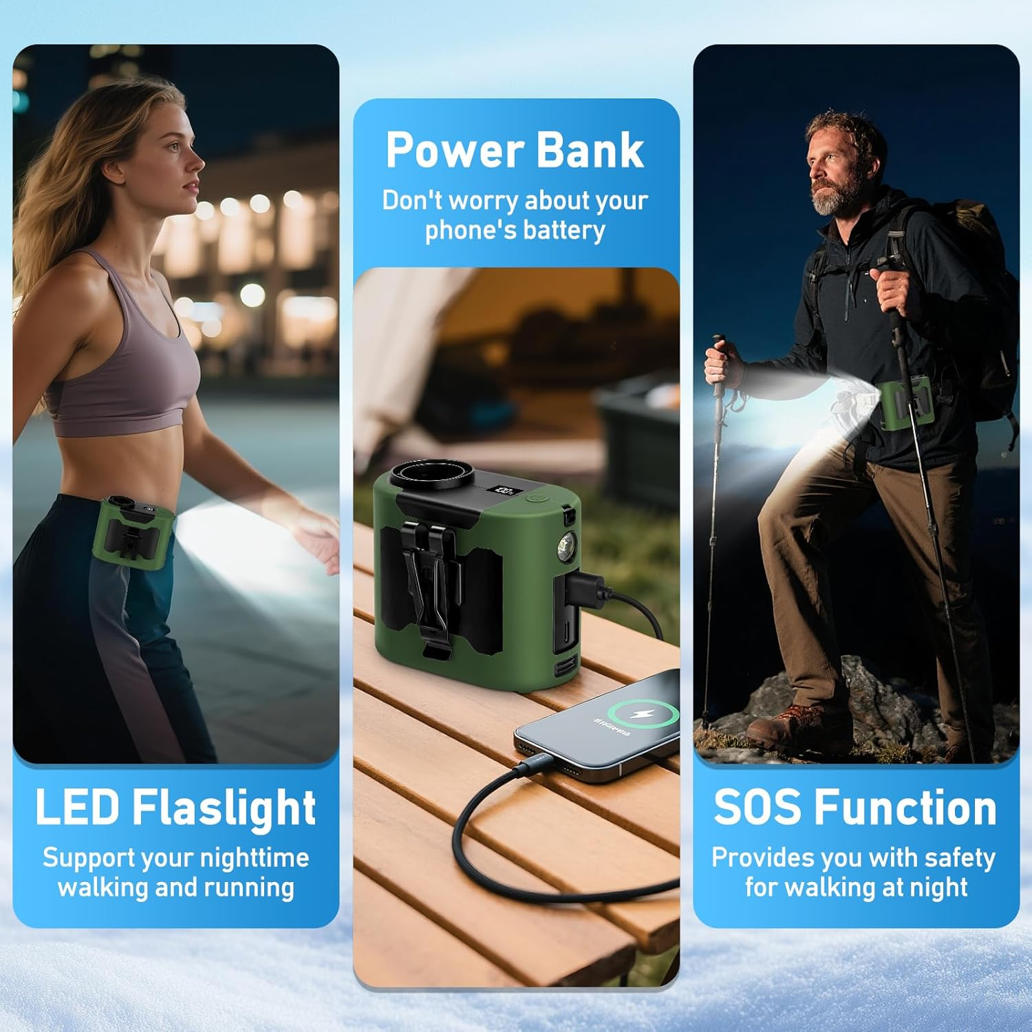 Portable Waist Fan 12000Mah Rechargeable Waist Clip Fan,Max 40H Work Time,16000Rpm Powerful 5 Speeds with LED Flashlight Portable Fan Personal Cooling Fan for Outdoor Jobsite Camping Travel image number 2