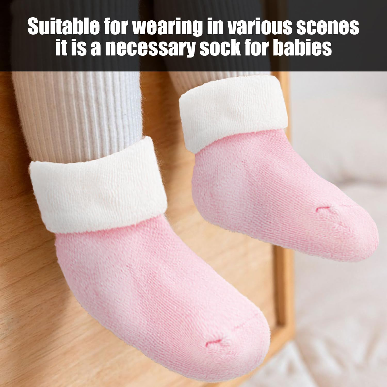 KSBBHDS 5 Pairs Baby Socks, Newborn Socks for 0-6 Months, Medium Calf, Thickened Thermal, Deodorant & Antibacterial, Pink, 6-12 Months, Girls image number 3