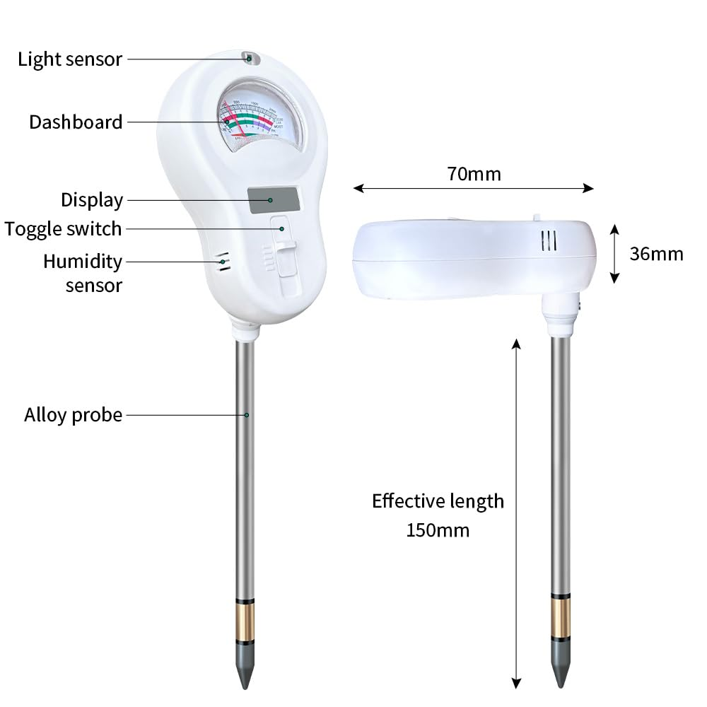 Soil Tester 6-In-1 Soil Moisture Meter Sunlight/Moisture/Fertility/Ph/Environment Temperature/Environment Humidity,Backlight LCD Display for Gardener,Lawn, Farming,Plant Care,Potting Soil Growing image number 2