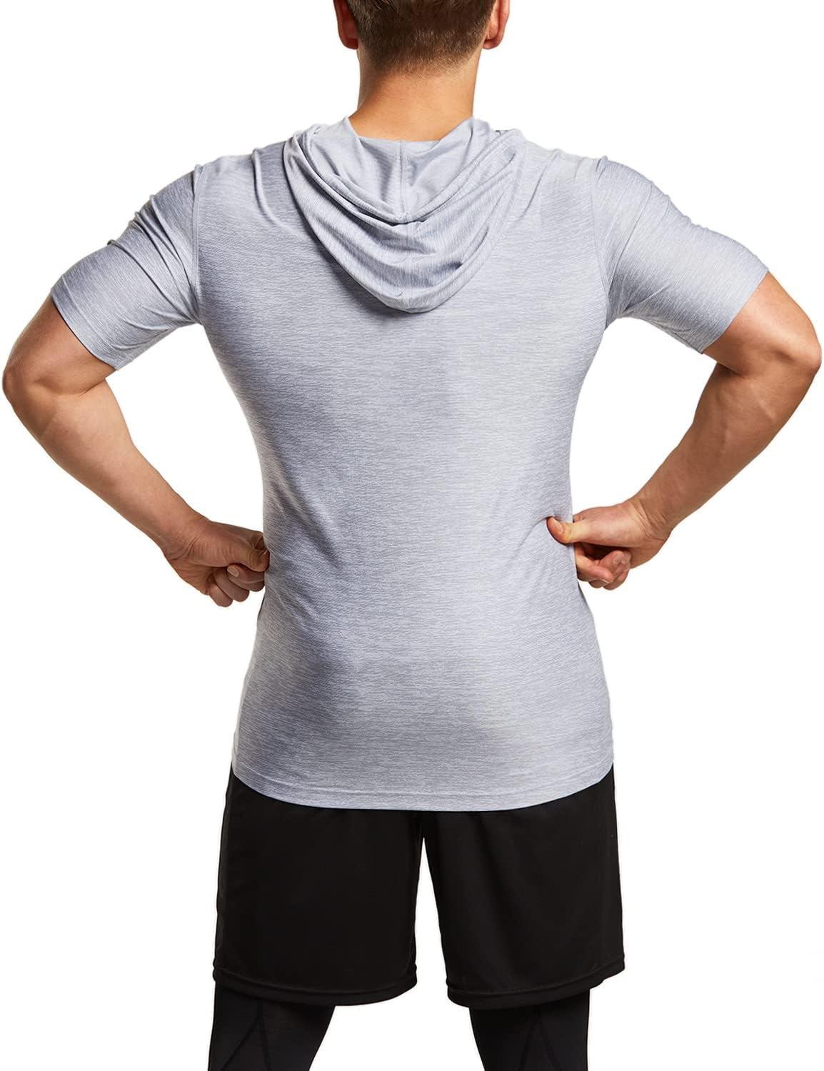 TSLA Men'S Short Sleeve Pullover Hoodies, Dry Fit Running Workout Shirts, Athletic Fitness & Gym Shirt image number 3