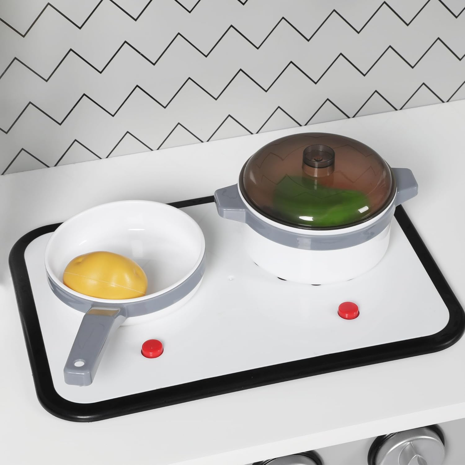 Bopeep Kids Kitchen Playset, Wooden Pretend Play Kitchen, Sink, Faucet, Stove, Microwave, Oven, Utensils, Sweet Accessories, Boys Girls, Grey image number 5