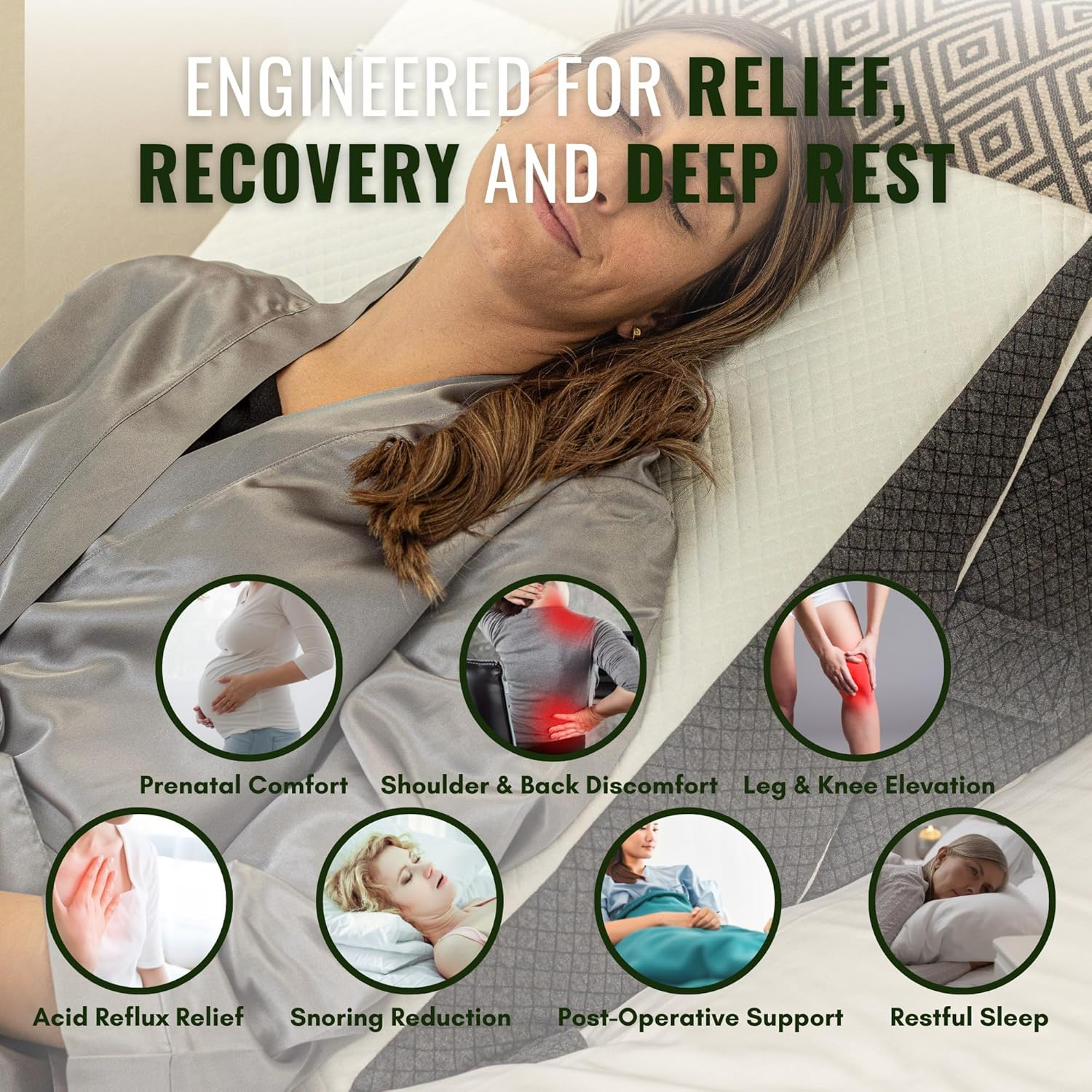 L&uuml;ndholm Wedge Pillow, Memory Foam with Bamboo Jacquard Cover, Orthopedic Bed Wedge for Back, Leg, Knee Support, Pain, Surgery, Reading image number 4