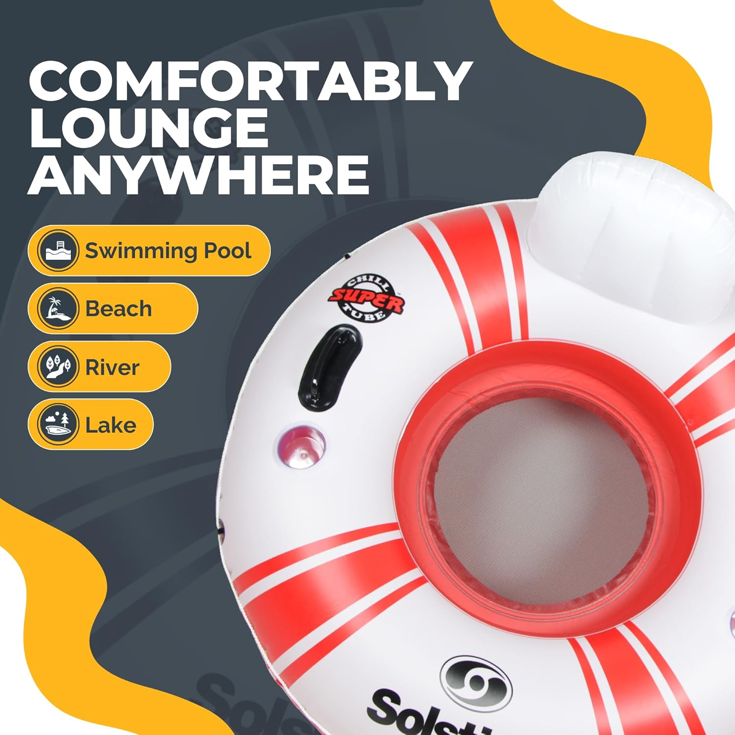 Solstice Super Chill Inflatable River Raft Float Tube 1 Person with Molded Cupholders, Mesh Bottom, Backrest, Grab Handles Tie on Rope | for Rivers Lake Ocean Pool Floating Snow Heavy Duty Material image number 4