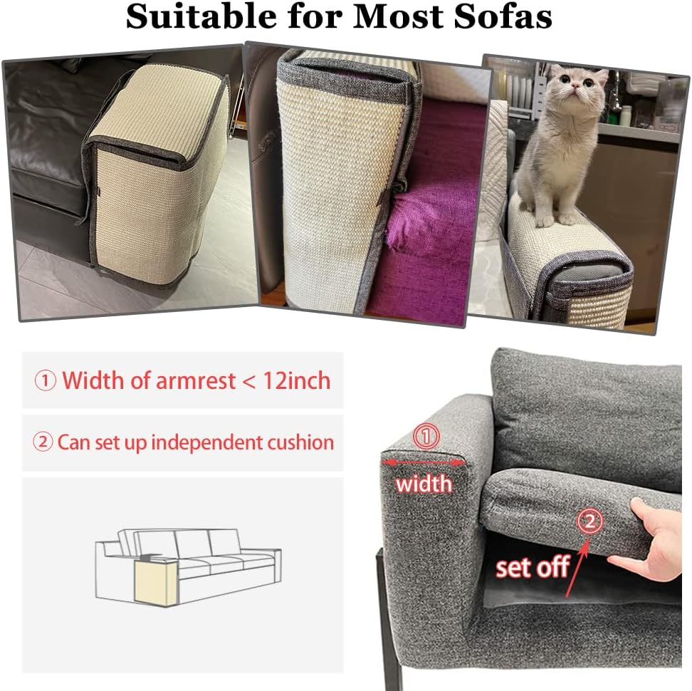 NATUYA Furniture Protectors from Cats-Cat Couch Protector Large Sisal Cat Scratching Mat-Protect Sofa Corner Cushion Chair (Sisal Armrest - Left) image number 5