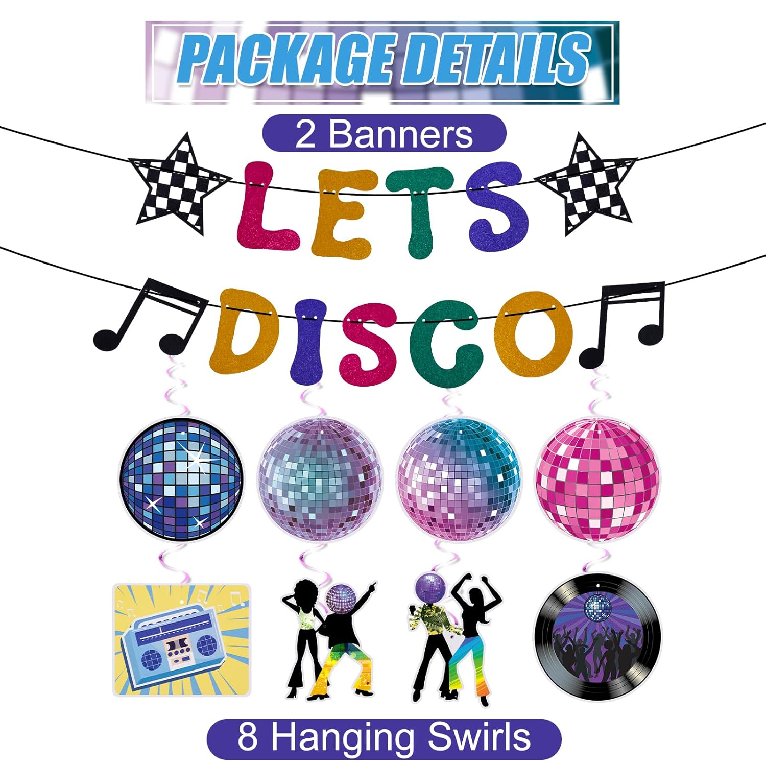 Lets Disco Party Decorations, Banner and Hanging Swirls Disco Themed Party Decorations 60S 70S 80S 90S Party Decor for Disco Themed Birthday Baby Shower Party Supplies image number 5