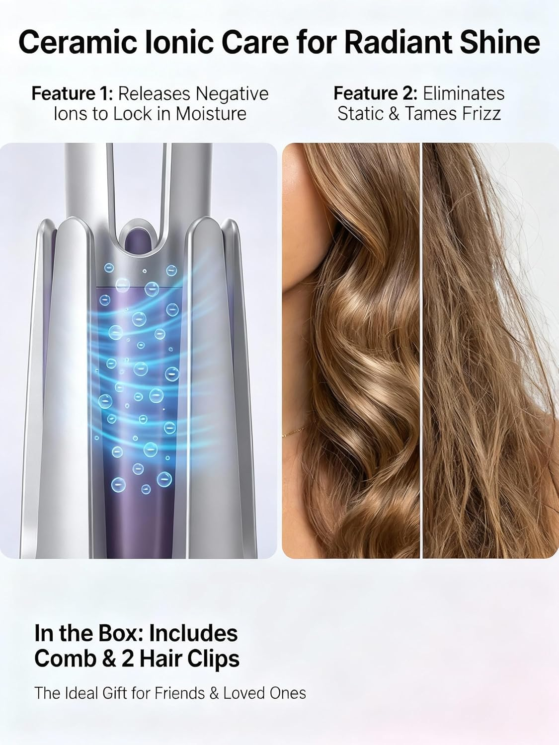 Cordless Automatic Hair Curler, 32Mm Rechargeable Rotating Curling Iron for Effortless Curls, 30S Fast Heat-Up with 3 Temp Settings & Anti-Tangle Tech (Gradient Purple) image number 5