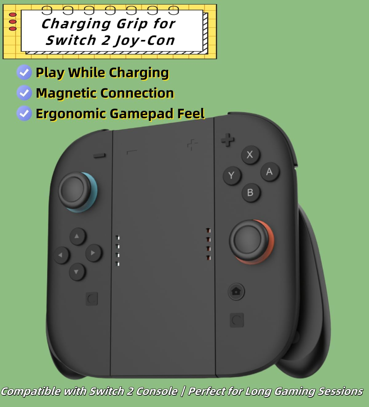 Wigmoa UN-2 Charging Grip for Switch 2 Joy-Con Play and Charge Controller Holder Compatible with Switch 2 Console, Ergonomic Gamepad Accessory.