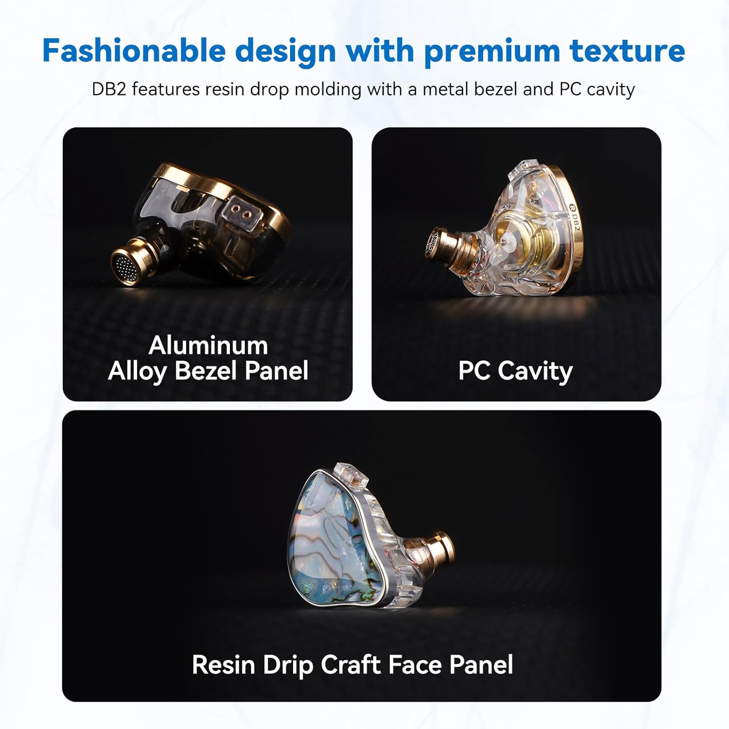 NICEHCK DB2 IEM Earphones without Microphone: Resin 1BA 1DD Hybrid in Ear Monitor Headphones with 2Pin Detachable Cable, 3.5Mm Wired Earbuds for Gaming/Audiophile/Musician/Singe (Blue) image number 1