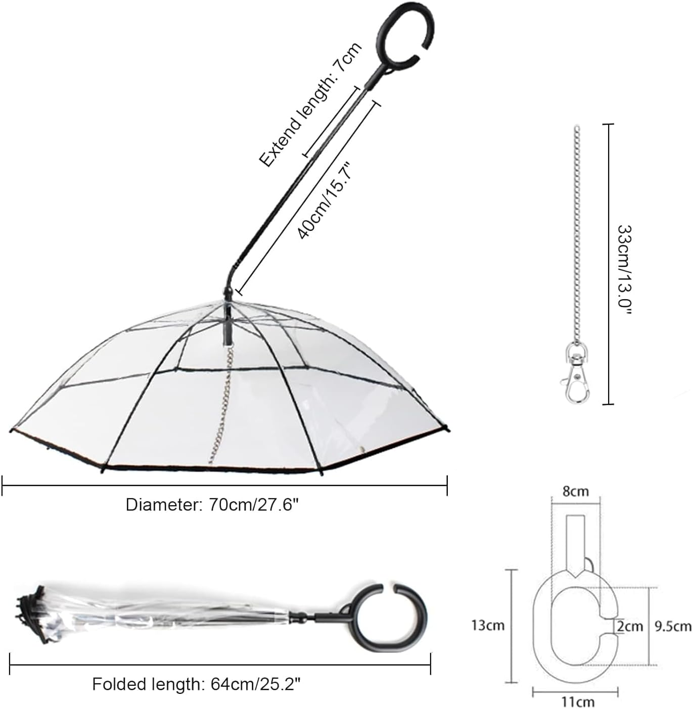 MOMOGEE Adjustable Pet Umbrella with Detachable Leash - Transparent Rainproof Umbrella for Dogs, C-Shape Ergonomic Handle, Waterproof Cover for Small/Medium Pets image number 2