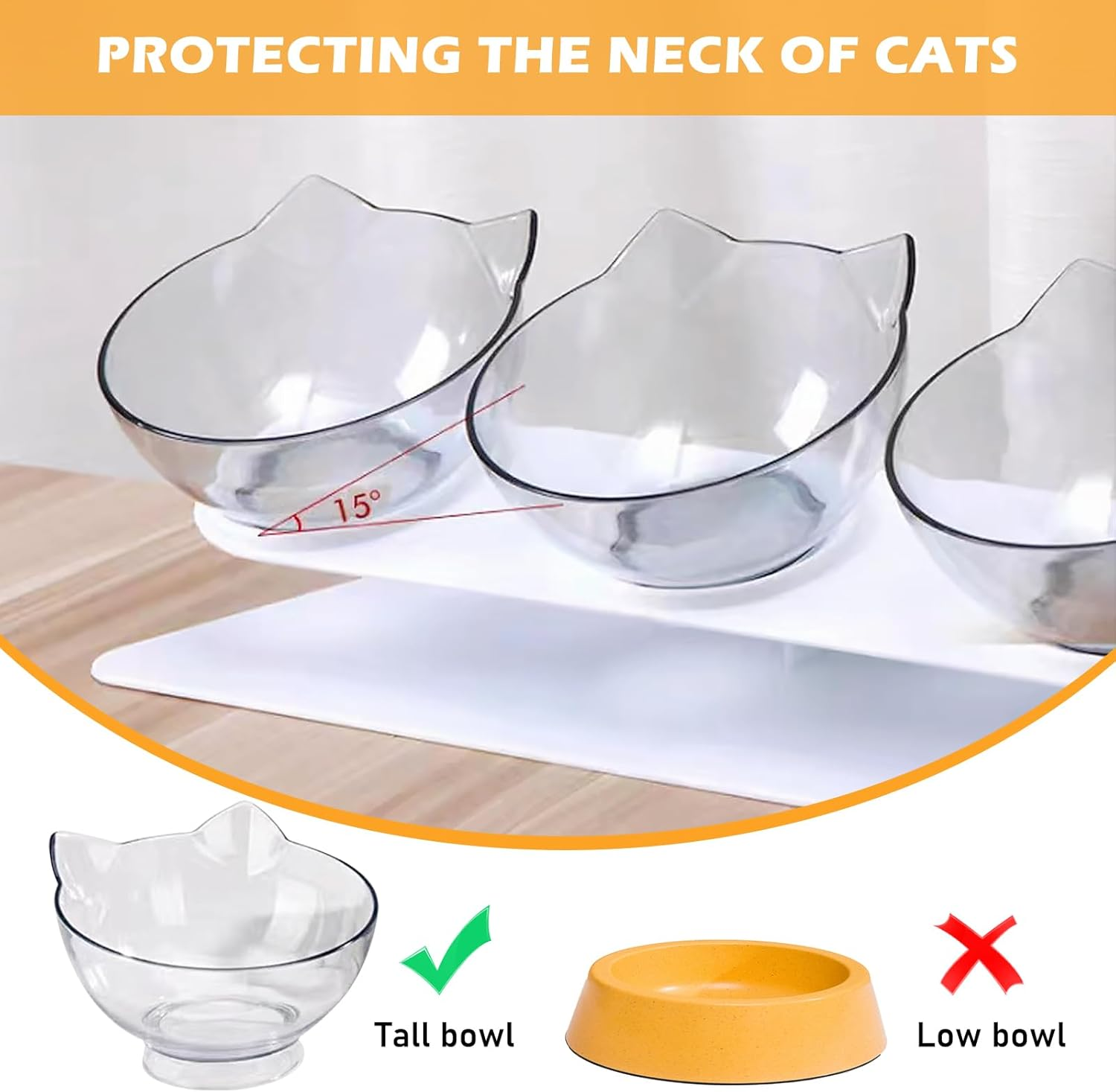 Cat Feeding Bowl, Cat Bowls, 15&deg; Tilting, Cat Feeding Bowl, Raised Cat Bowl, Feeding Bowl for Cat, 3-In-1 Cat Bowl, Dog Bowl, Anti-Vomiting Feeding Bowl, Cat Feeding Station Cats image number 2