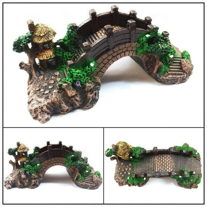 AIMALL Aquarium Fish Tank Ornament Resin Bridge Rock Pavilion Tree Landscape Decoration for Fish Tanks and Aquariums, 14.5X5.5X6Cm, 19X7X8.5Cm image number 4