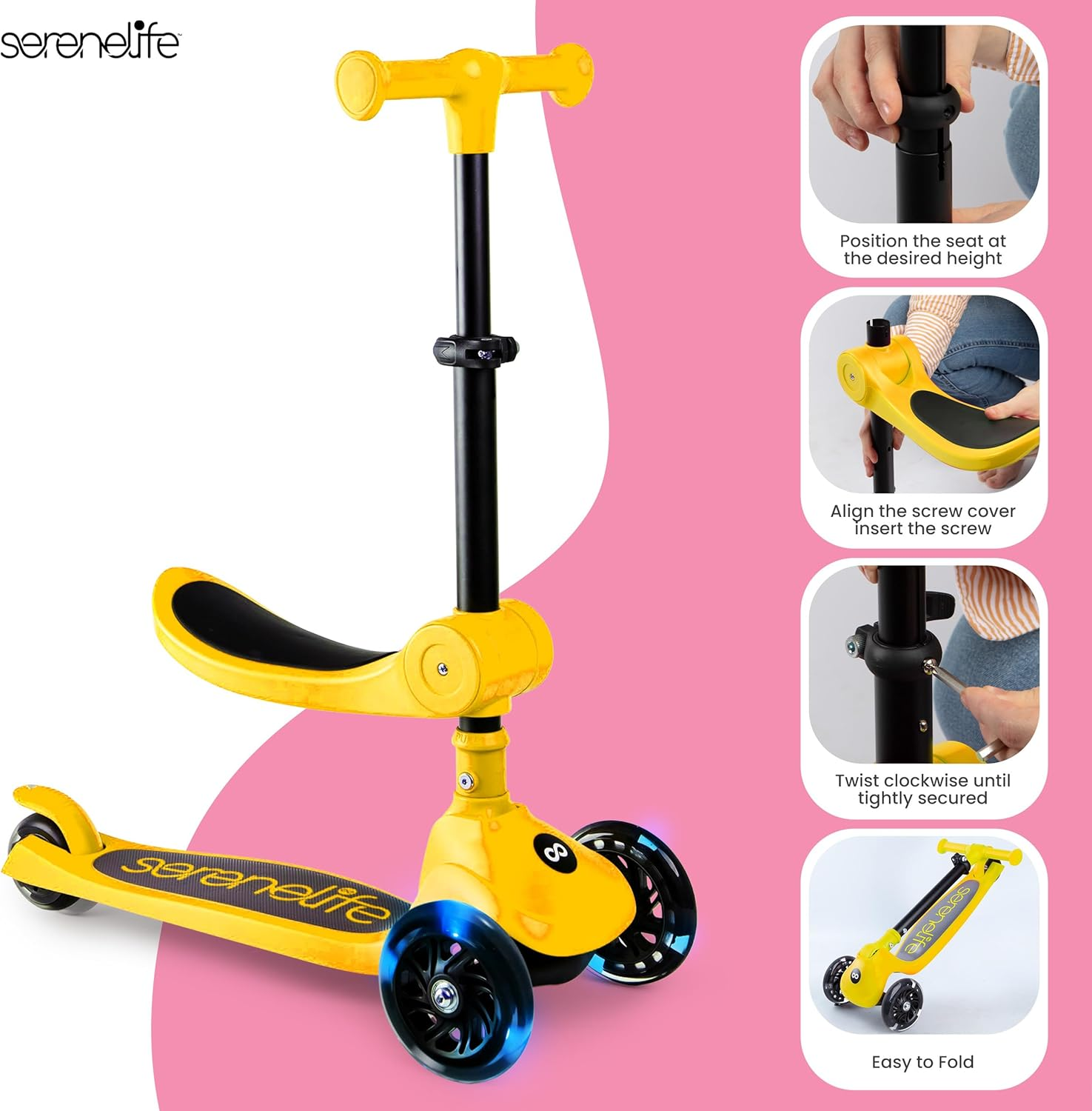 Serenelife 3-Wheel Foldable Kids Scooter Set image number 4