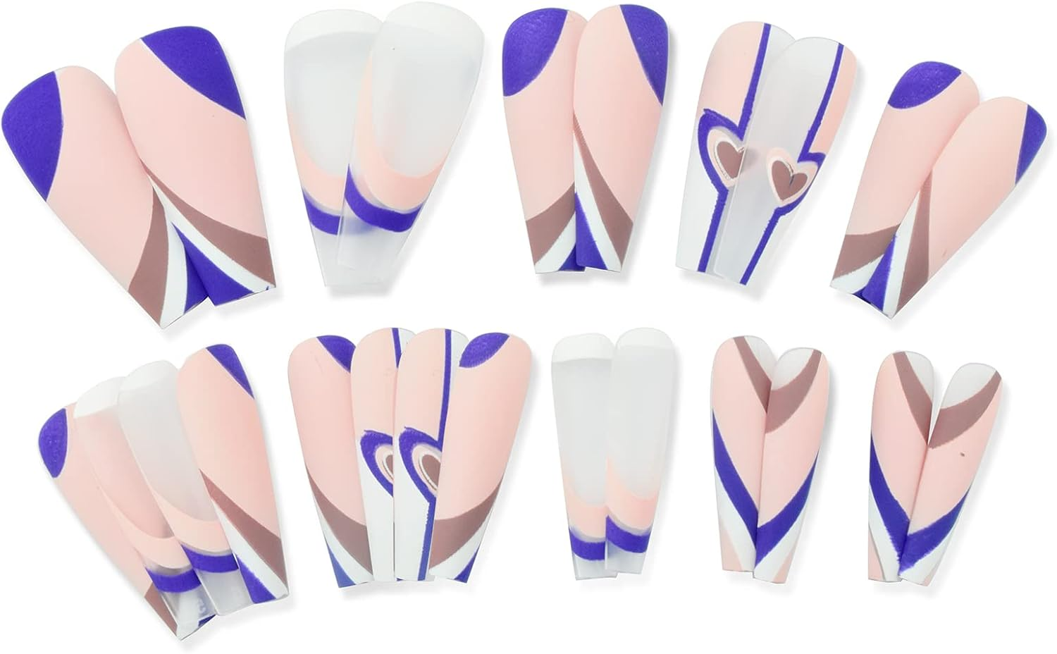 Coffin False Nails Pink False Nails Coffin Medium Length Acrylic Ballerina Press on Nails Full Cover Stick on Nails 24Pcs with Nails Sticker and Nail Glue,Hj-T09 (HJ-T09-01) - Black image number 2